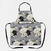 Middelgroot Zwart-wit Bloemen Schort (Voorkant)