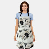 Middelgroot Zwart-wit Bloemen Schort (Gedragen)