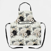 Middelgroot Zwart-wit Bloemen Schort (Voorkant)