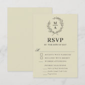 Middelgrote beige Simple Elegant Monogram RSVP en Kaartje (Voorkant / Achterkant)