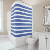 Middelgrote Blauwe en witte strepen Douchegordijn (In situ)