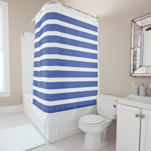 Middelgrote Blauwe en witte strepen Douchegordijn (In situ)
