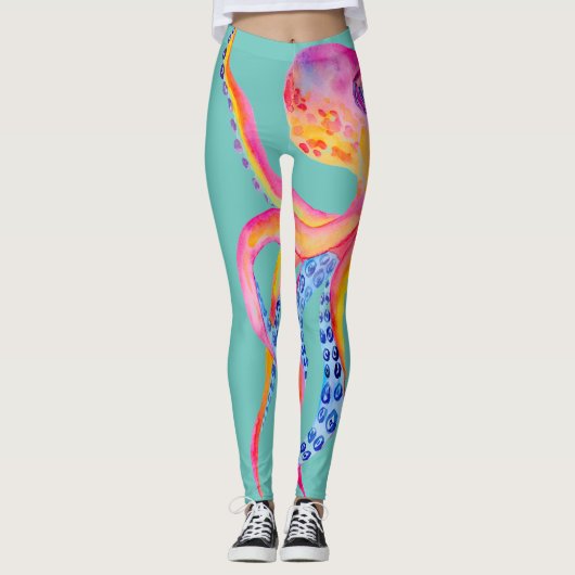 Middelgrote Blauwgroen Leggings van de Octopus Wat (Voorkant)