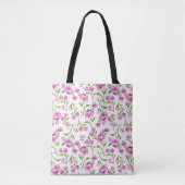 Middelgrote Boheemse Waterverf Florals - Roze/Wit Tote Bag (Voorkant)