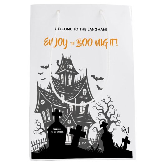 Middelgrote cadeautas : HALLOWEEN Thuis (wit) (Voorkant)