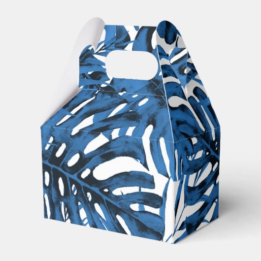 Middelgrote denim Blue Tropical Palm Leaves Weddin Bedankdoosjes (Achterkant)