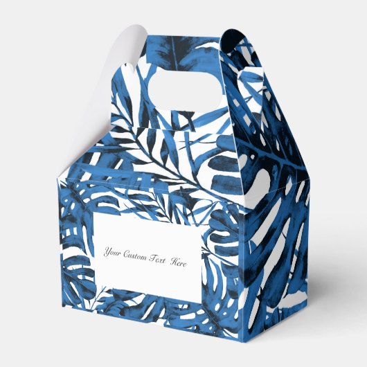 Middelgrote denim Blue Tropical Palm Leaves Weddin Bedankdoosjes (Voorkant Zijde)