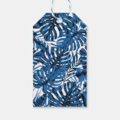 Middelgrote denim Blue Tropical Palm Leaves Weddin Cadeaulabel (Achterkant)