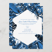 Middelgrote denim Blue Tropical Palm Leaves Weddin Kaart (Voorkant / Achterkant)
