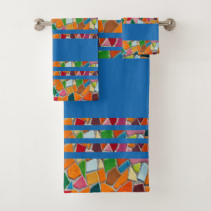 Middelgrote donkere cyaan blauw mozaïekpatroon bad handdoek