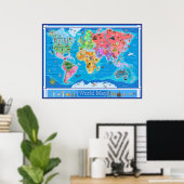 Middelgrote Kinderen geïllustreerde Wereldkaart -  Poster (Thuiskantoor)