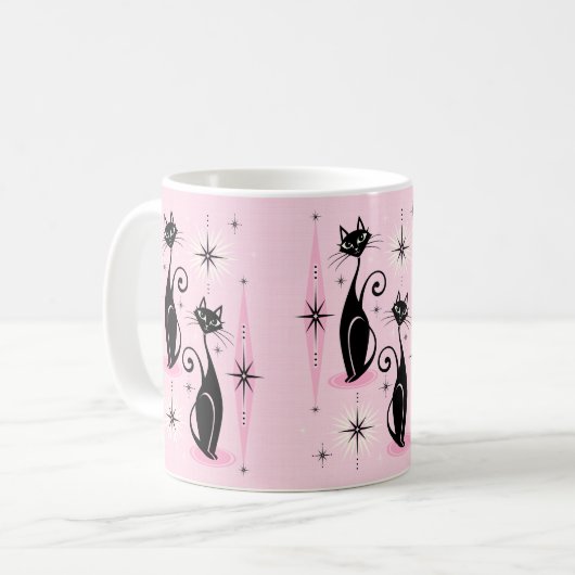 Middelgrote middeleeuwse atoomkatten met middelhog koffiemok (Voorkant links)