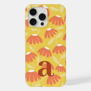 Middelgrote Monogram Letter Gele Bloemmotief iPhone 15 Pro Max Case