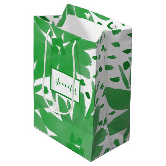 Middelgrote, op maat gemaakte, groene fortuintas medium cadeauzakje (Voorkant Gekanteld)