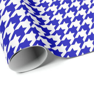 Middelgrote Royal Blue en White Houndstooth Cadeaupapier