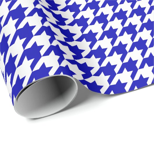 Middelgrote Royal Blue en White Houndstooth Cadeaupapier (Rol Hoek)