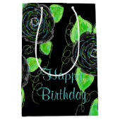 Middelgrote zwarte bloemige geschenkzak medium cadeauzakje (Voorkant)