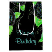 Middelgrote zwarte bloemige geschenkzak medium cadeauzakje (Achterkant)