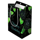 Middelgrote zwarte bloemige geschenkzak medium cadeauzakje (Achterkant Gekanteld)