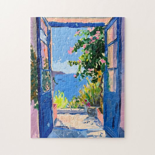 Middelhavenzezicht met Bougainvillea Legpuzzel (Verticaal)