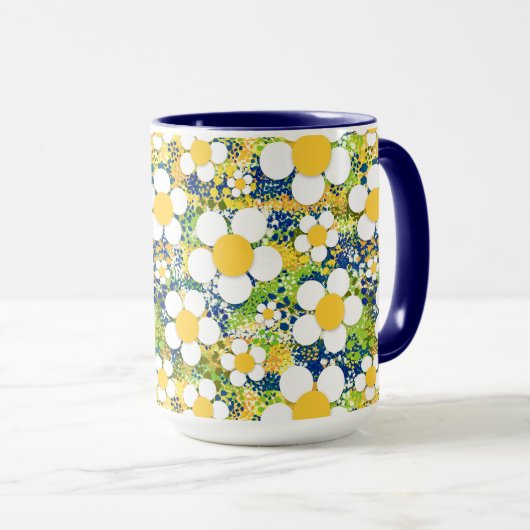 Middelhaverbloesems Blauw Geel en Wit Mok (Voorkant rechts)
