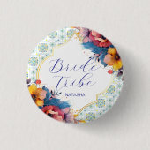 Middellandse Blauwe Bloemige Bruidsmeisje Ronde Button 3,2 Cm (Voorkant)