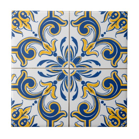 Middellandse Blauwe & Goud Tegeltje (Voorkant)