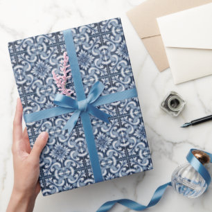 Middellandse Italië Blauwe Tegels Bruidsdouche Cadeaupapier