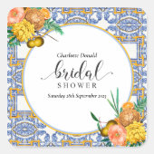 Middellandse Italië Blauwe Tegels Bruidsdouche Vierkante Sticker (Voorkant)