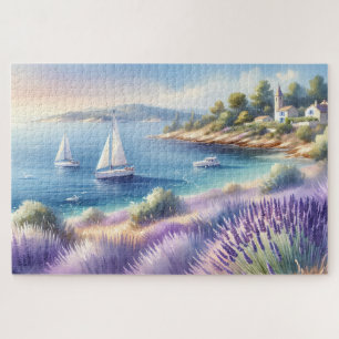 Middellandse Lavendelkust met Zeilboten Legpuzzel