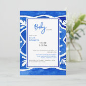 Middellandse-Tegel Kobalt Blue Baby shower Kaart (Staand voorkant)