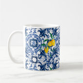 Middellandse-tegels, majolica, blauwe tegels, citr koffiemok (Links)