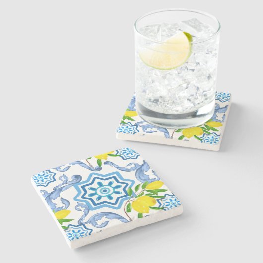 Middellandse-tegels, majolica, Siciliaanse stijl Stenen Onderzetter (Zijkant)