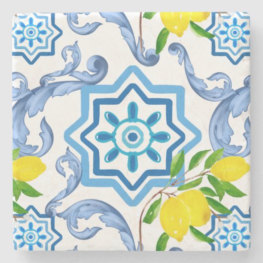 Middellandse-tegels, majolica, Siciliaanse stijl Stenen Onderzetter (Voorkant)