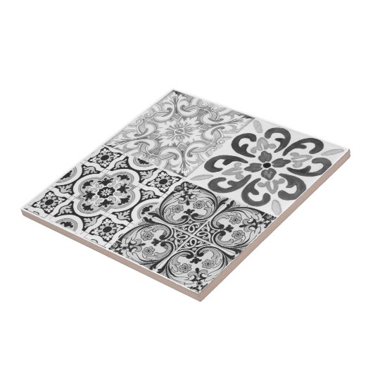 Middellandse-tegels, majolica, zwart-wit tegeltje (Zijkant)