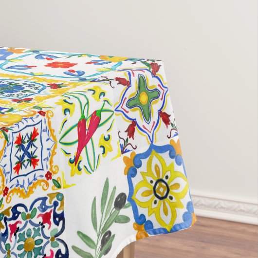 Middellandse-tegels, olijven, Spaanse peper, citro Tafelkleed (Voorbeeld)