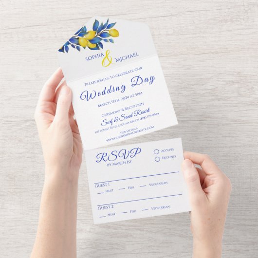 Middellandse Zee Citroen-Huwelijk- All In One Uitnodiging (Afscheurbaar)