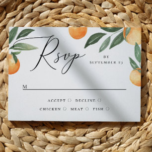 Middellandse Zee Citrus Bruiloft Waterverf Oranj RSVP Kaartje