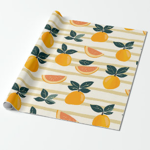Middellandse Zee Citrus & Roze Grapefruit Strepen Cadeaupapier