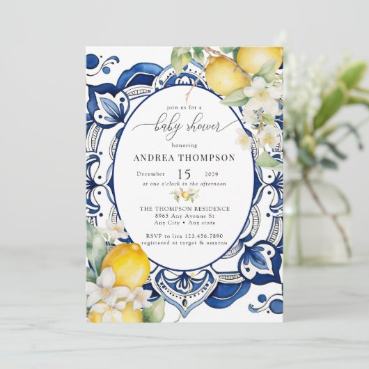 Middellandse Zee | citruscitroen | Baby shower Inv Kaart (Staand voorkant)