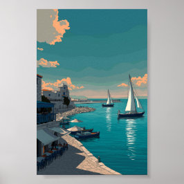Middellandse Zee Harbour Scene - Zeilboten en Kust Poster