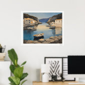 Middellandse Zee Haven Canvas, Vissersboten Kust Poster (Thuiskantoor)
