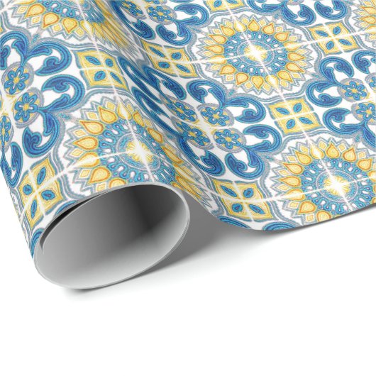 Middellandse Zee Italië Blauwe Tegels Bruidsdouche Cadeaupapier (Rol Hoek)