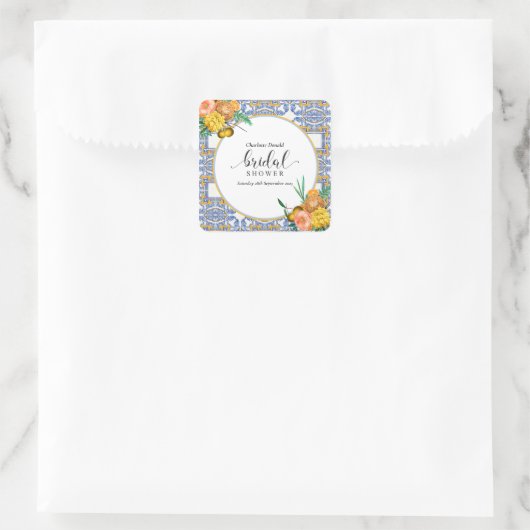 Middellandse Zee Italië Blauwe Tegels Bruidsdouche Vierkante Sticker (Tas)