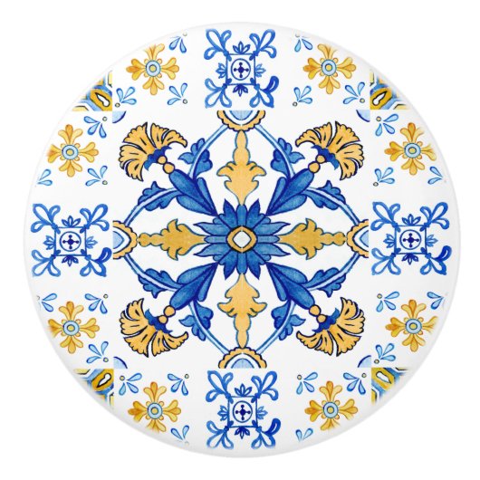 Middellandse Zee Italië Siciliaanse blauwe tegels Keramische Knop (Voorkant)