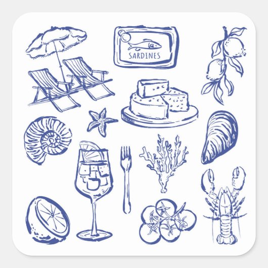 Middellandse Zee Leven Overzicht Vierkante Sticker (Voorkant)