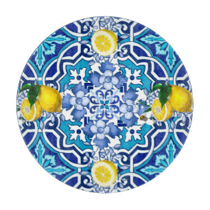 Middellandse Zee,majolica,tegels,citroenen,citrusv Snijplank