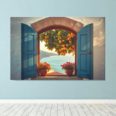 Middellandse zee raam uitzicht frame Kust Citroen  Canvas Afdruk (Insitu (Houten vloer))