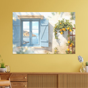 Middellandse zee raam uitzicht frame Kust Citroen Canvas Afdruk