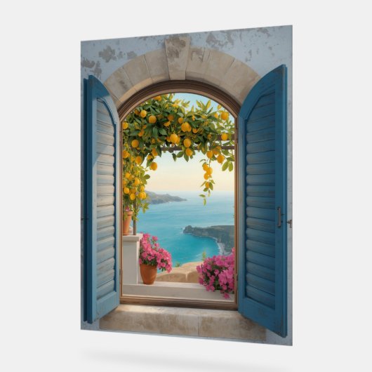 Middellandse zee raam uitzicht frame - kustlemon acryl bord (Hoek)